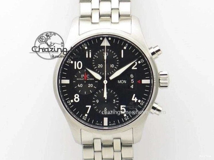 MIROTIME 0126 Pilot Chrono 377725 SS ZF 1:1 Best Edition White Dial on Black Leather Strap A Soft 7183